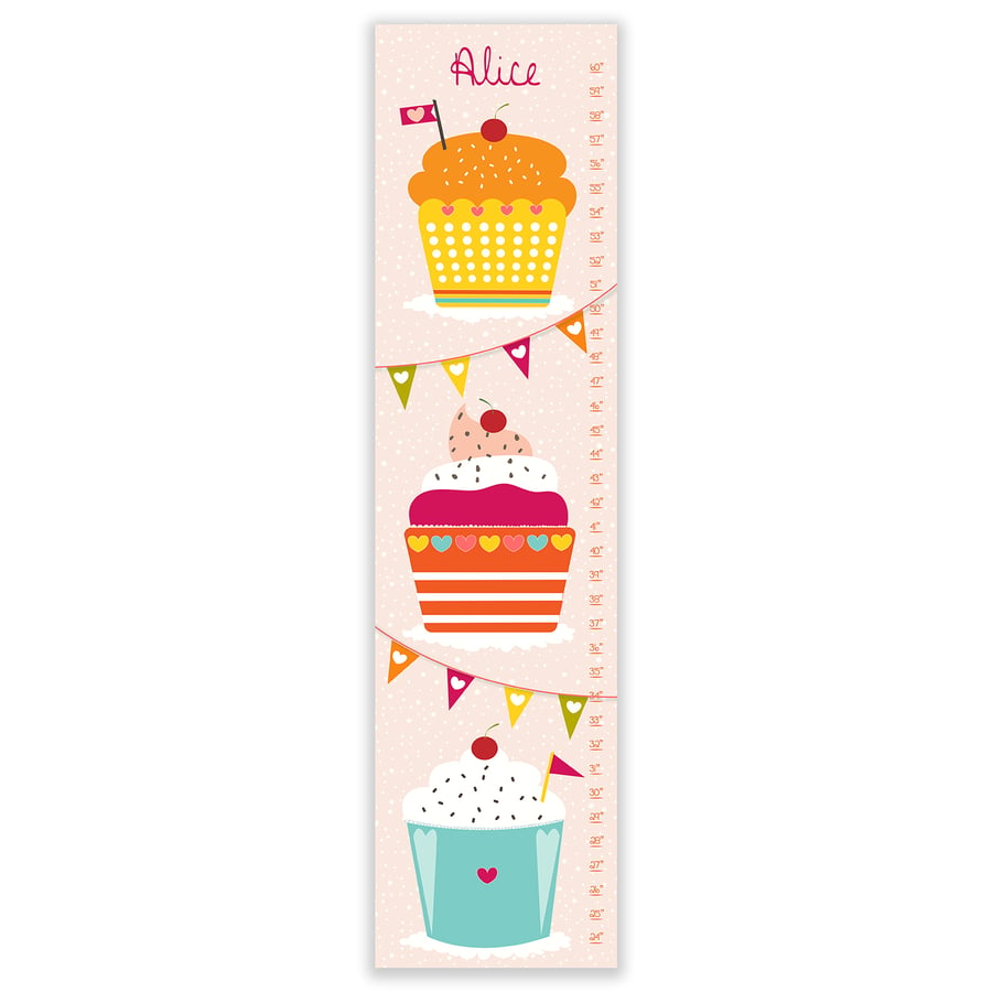 Image of Yummy Cupcakes - Personalized Girl's Pink Canvas Growth Chart