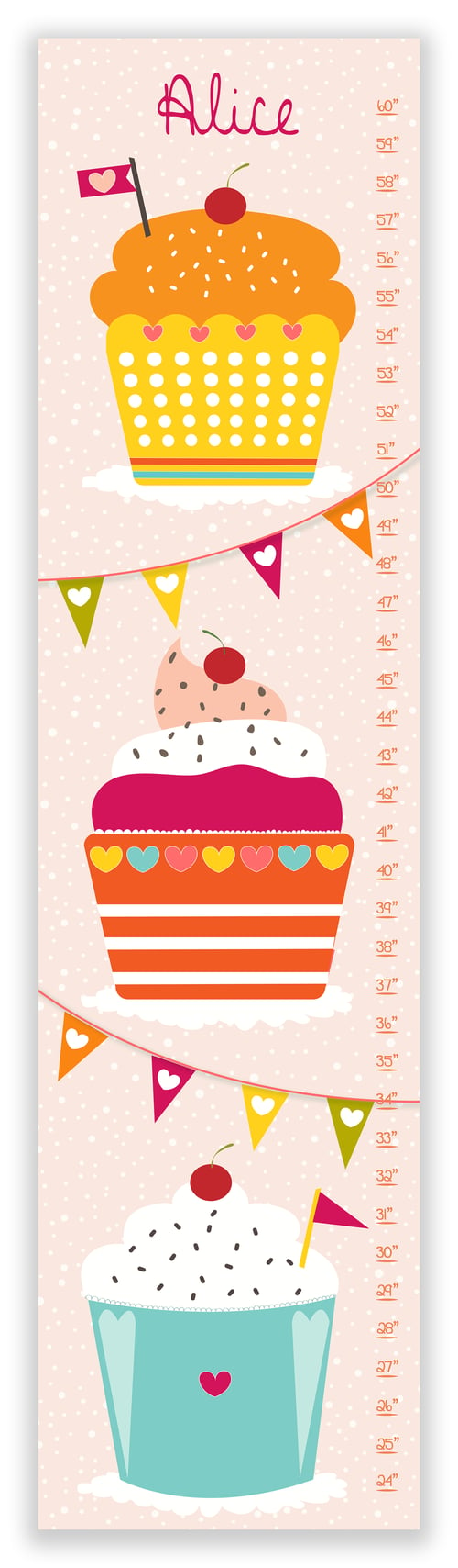 Image of Yummy Cupcakes - Personalized Girl's Pink Canvas Growth Chart