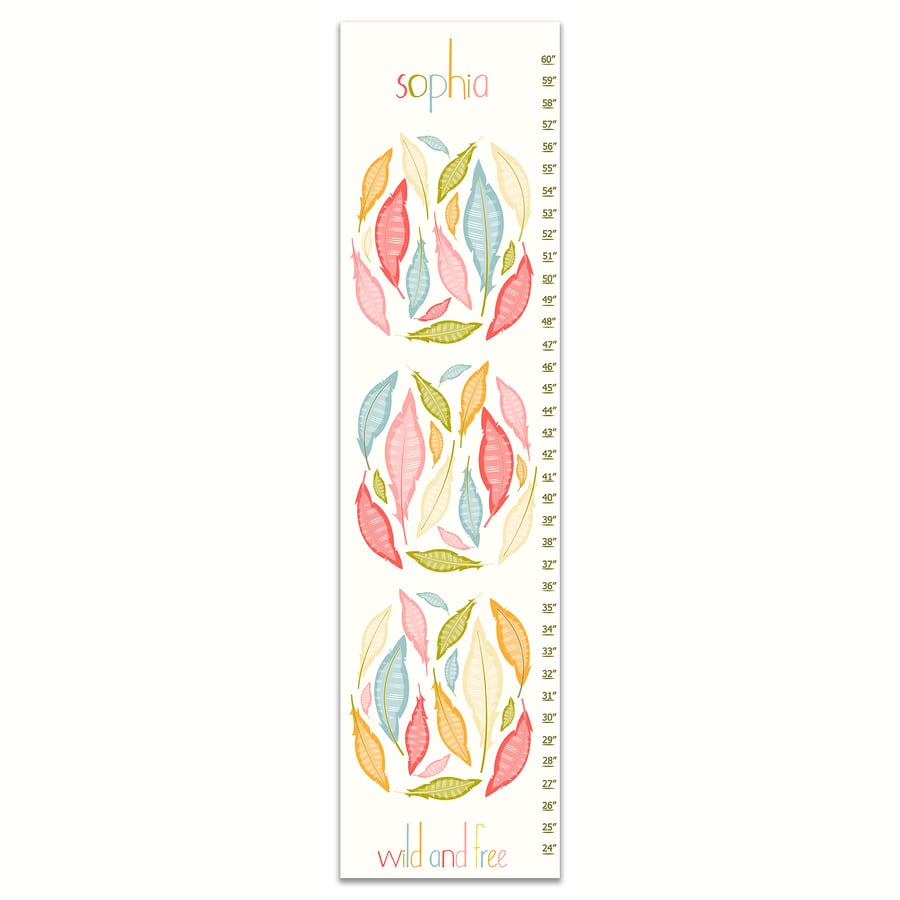 Image of Wild and Free Feathers - Personalized Pink Girl's Canvas Growth Chart
