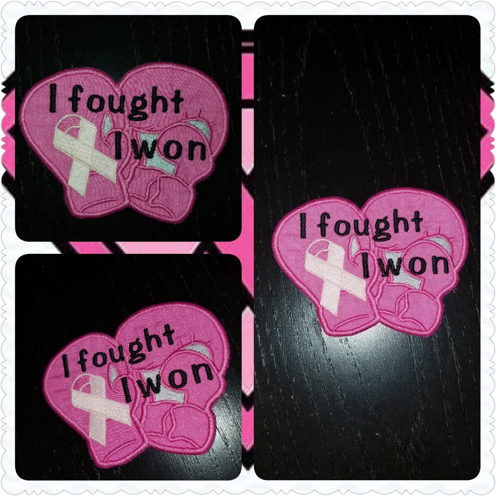 Image of Breast Cancer Awareness - I Fought, I Won Applique and/or Super Survivor Button