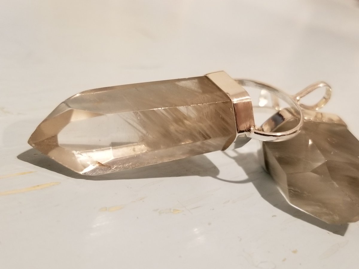 Image of Actinolite and Quartz Pendant in Sterling Silver