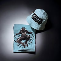 Light Blue Dancing House Head - Unisex House Music Bucket Hat & Tee Shirt Set