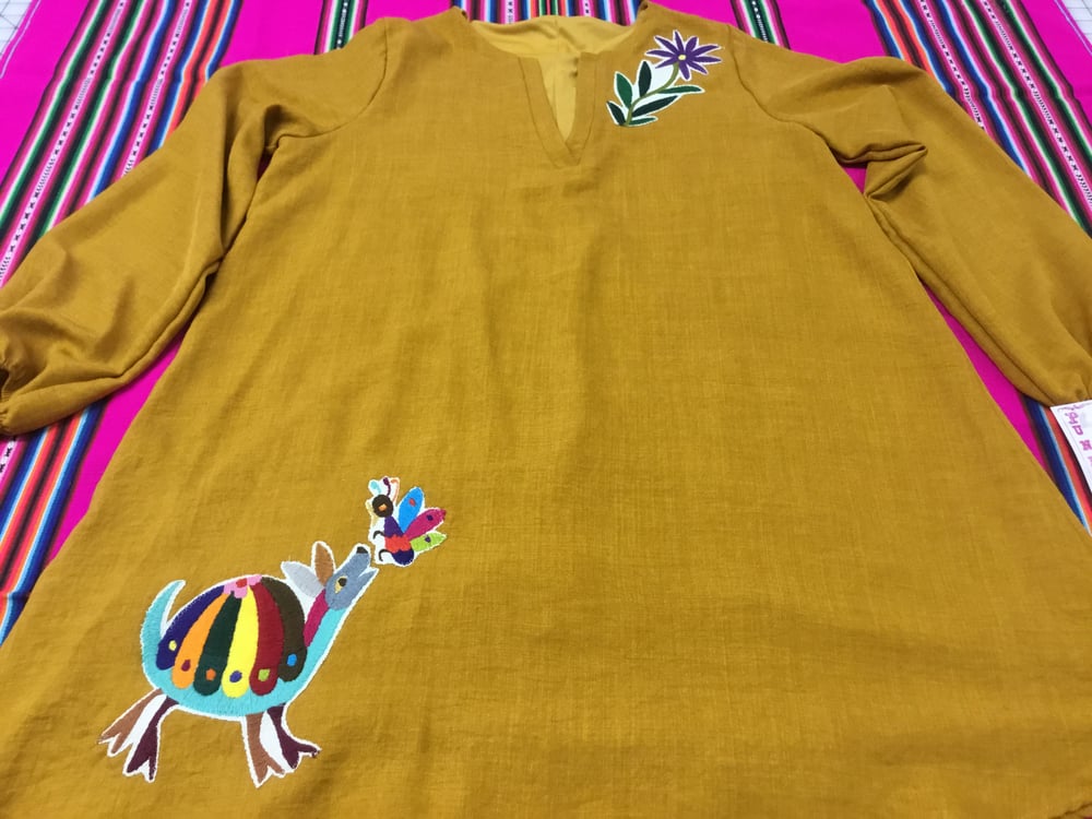 Mustard dress with otomi embroidery / Punkie's Place Mustard dress with otomi embroidery / Punkie's Place
