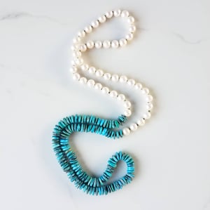 Turquoise & White Pearl Helix Necklace 