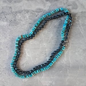 Turquoise, Cat's Eye, & Tahitian Pearl Baby Helix Necklace 
