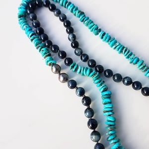 Turquoise, Cat's Eye, & Tahitian Pearl Baby Helix Necklace 