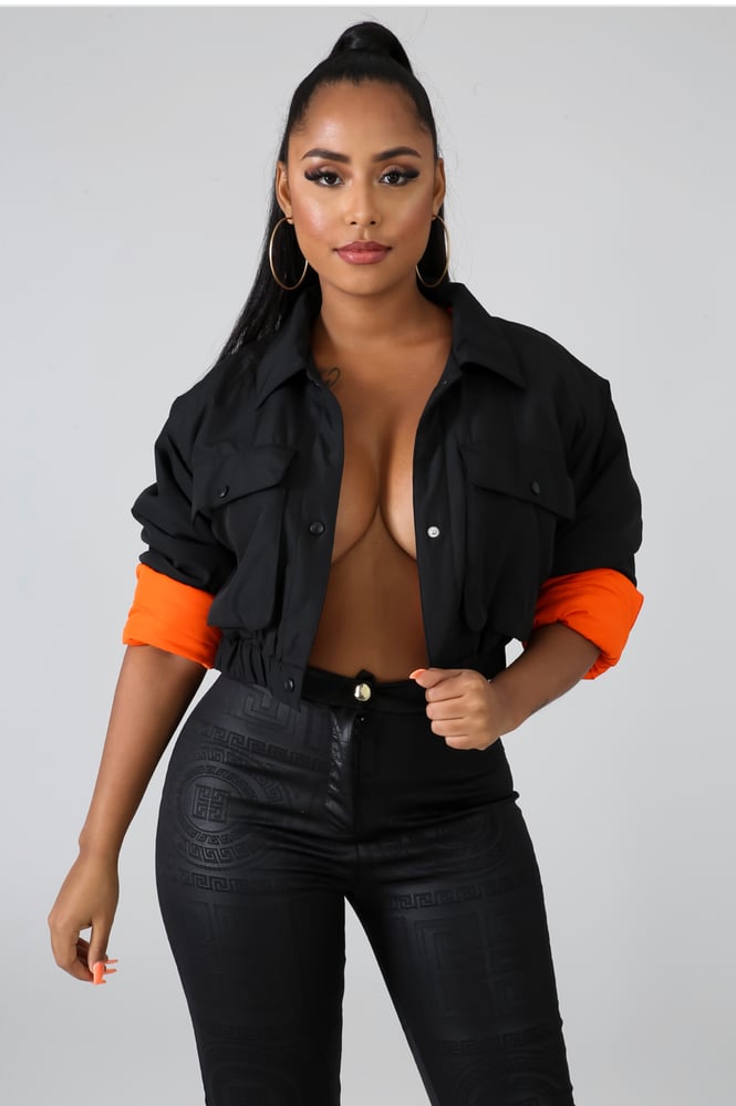 Image of Black Bomber Crop Jacket