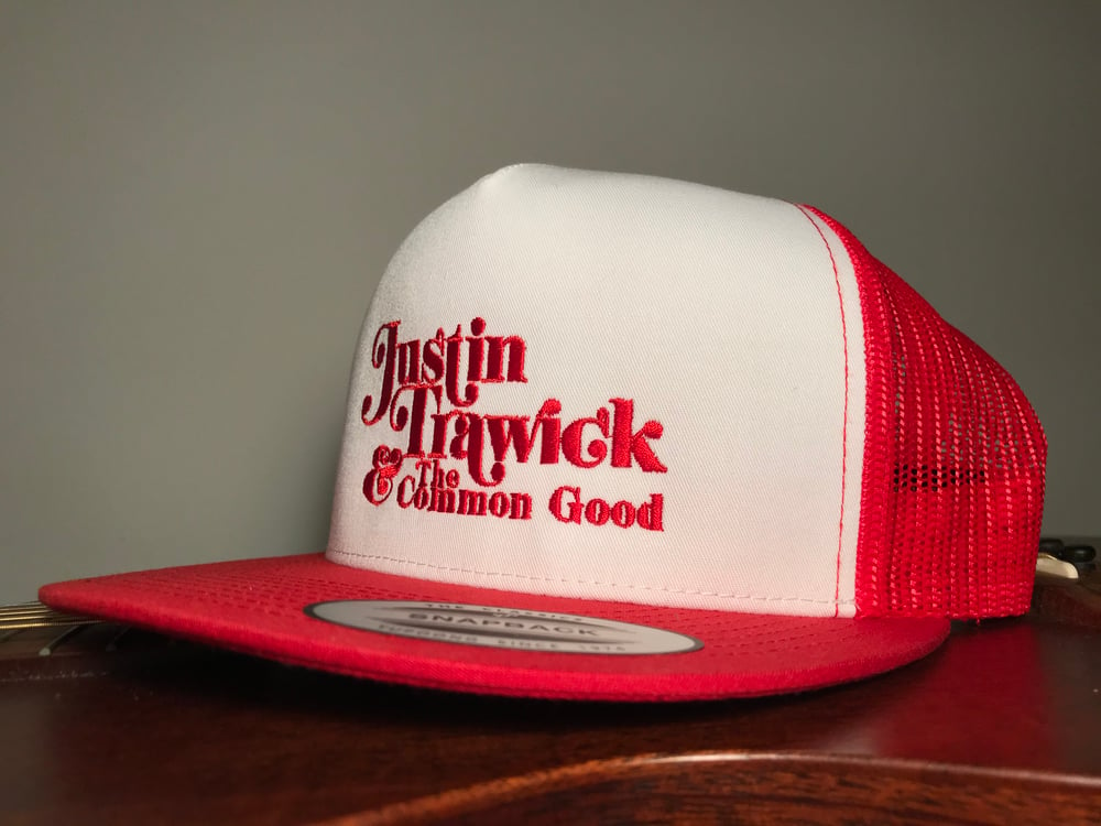 Image of Justin Trawick and The Common Good Embroidered Trucker Cap (Red)