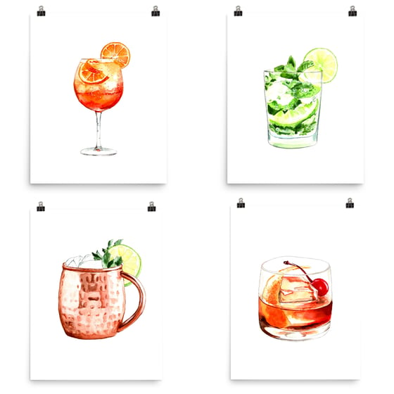 Image of Cocktails. Original Watercolor Paintings.