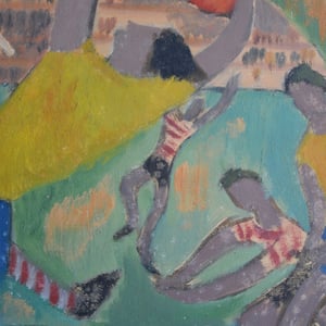 Image of Mid-century, Painting, 'Football Game.' JOSYN GALLET (1928-2016)