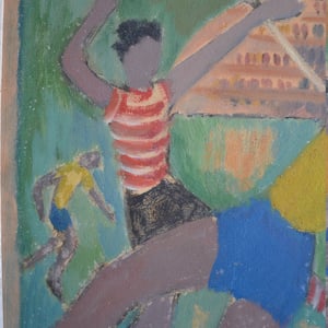 Image of Mid-century, Painting, 'Football Game.' JOSYN GALLET (1928-2016)
