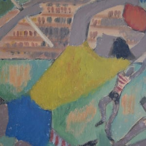Image of Mid-century, Painting, 'Football Game.' JOSYN GALLET (1928-2016)
