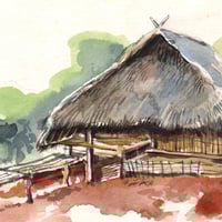 Image 3 of Original Painting - "Cochon et maison Akha" - 30x30 cm