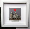 Family of four with pet dog artwork