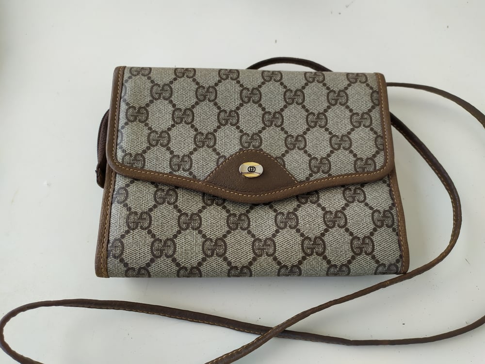 Image of Vintage Gucci small brown GG monogram bag purse