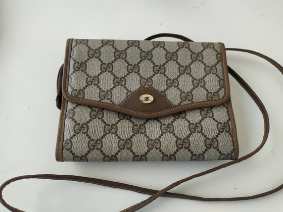 Image of Vintage Gucci small brown GG monogram bag purse