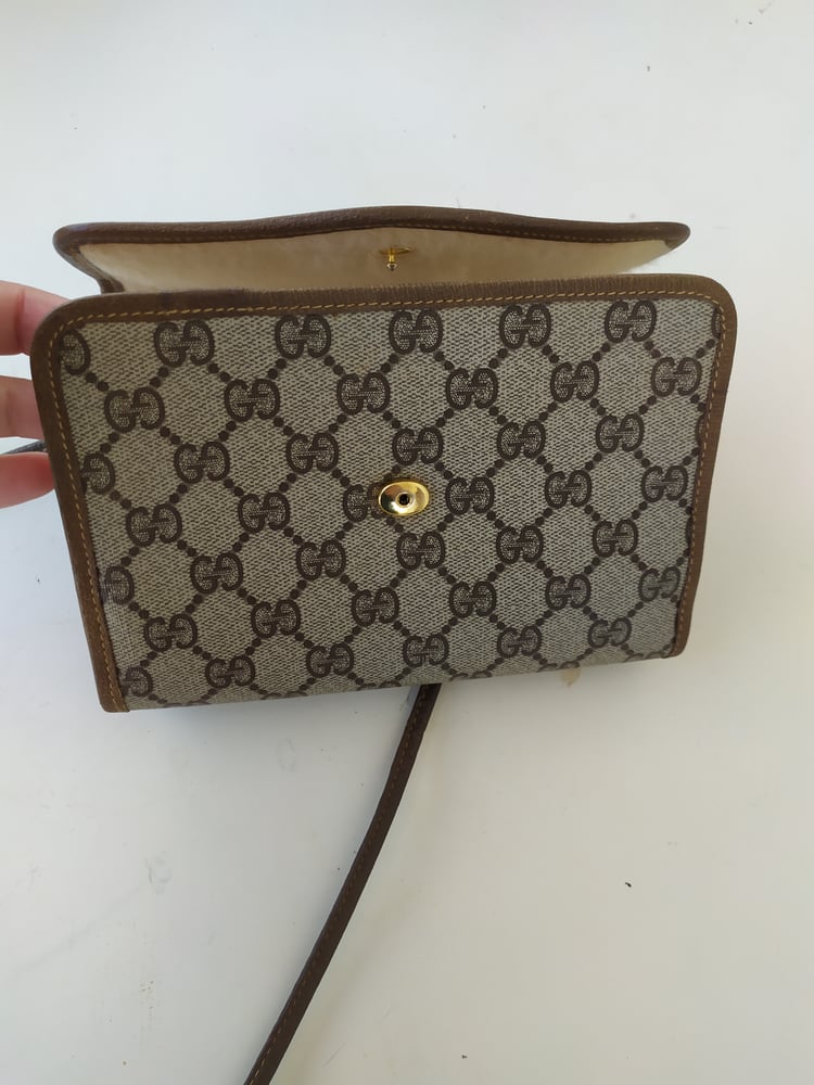 Image of Vintage Gucci small brown GG monogram bag purse