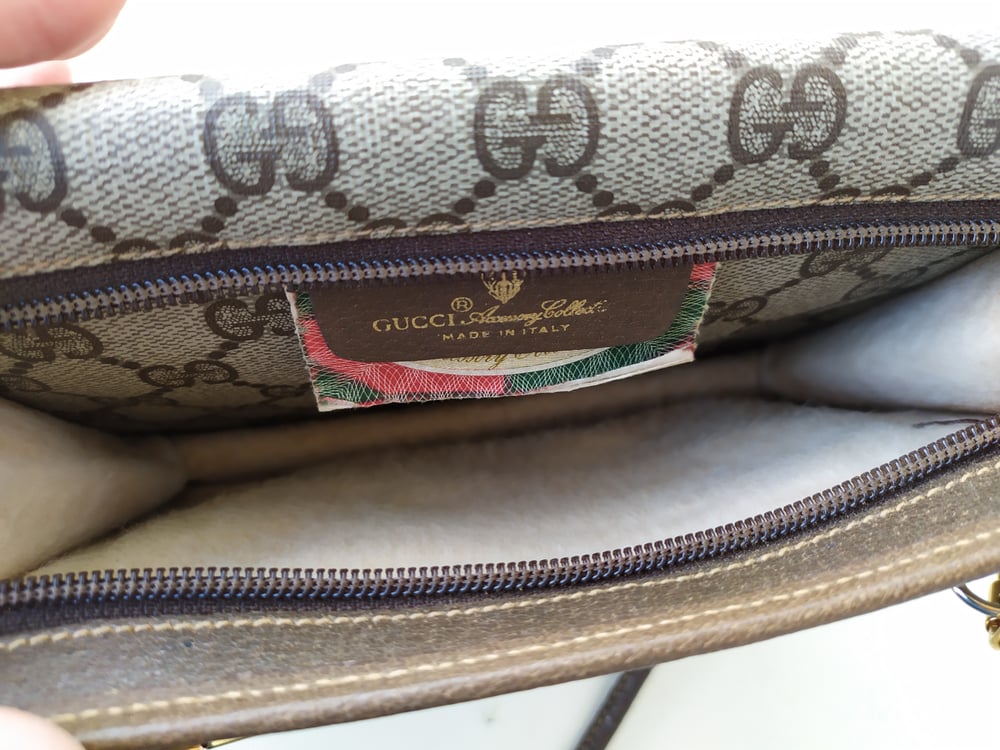 Image of Vintage Gucci small brown GG monogram bag purse