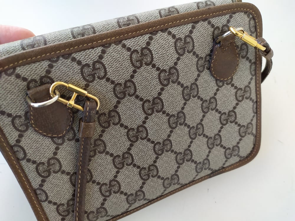 Image of Vintage Gucci small brown GG monogram bag purse