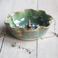 Image 4 of Ceramic Ring Holder in Shimmering Green Glaze, Handcrafted Pottery, Made in USA