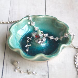 Image of Ring Holder in Crackled Turquoise Glaze Handmade Pottery Gift Made in USA