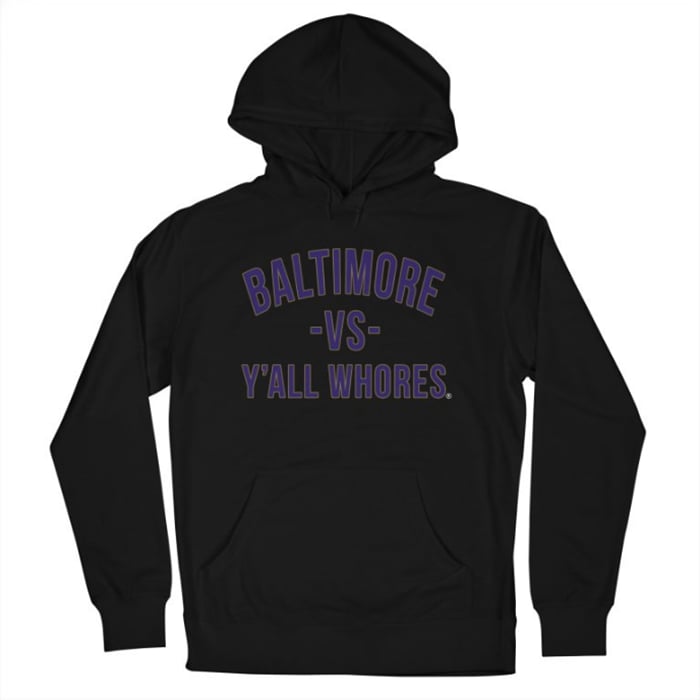 Baltimore Vs Y'all Whores Pullover Hoodie - Purple on Black | twoface ...