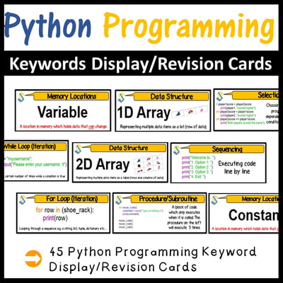 Image of Python Programming Keywords Display/Revision Cards)