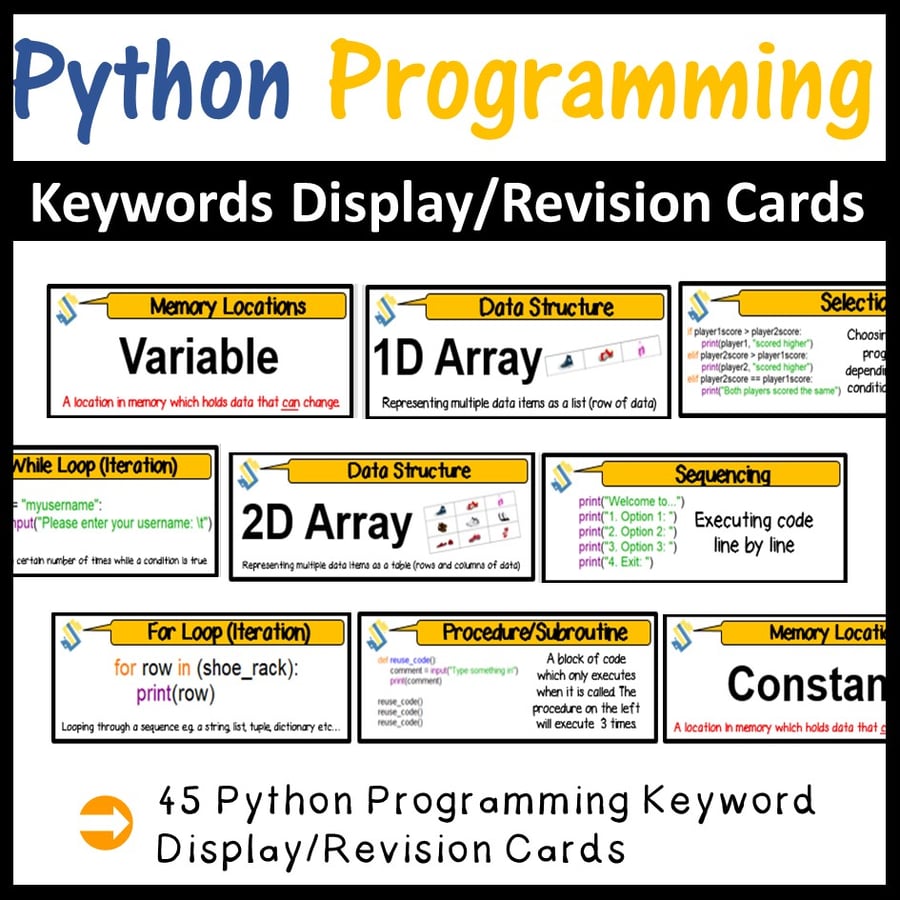 Image of Python Programming Keywords Display/Revision Cards)