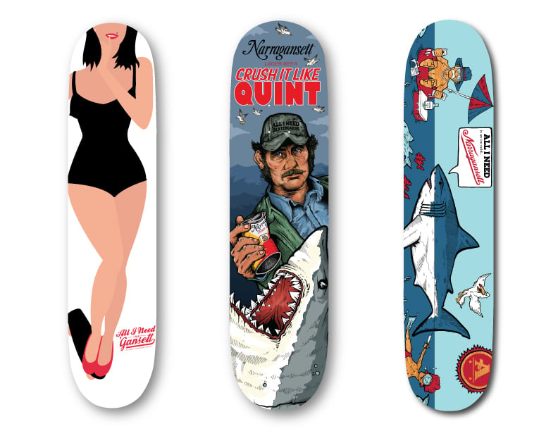 AIN x Narragansett beer skateboards