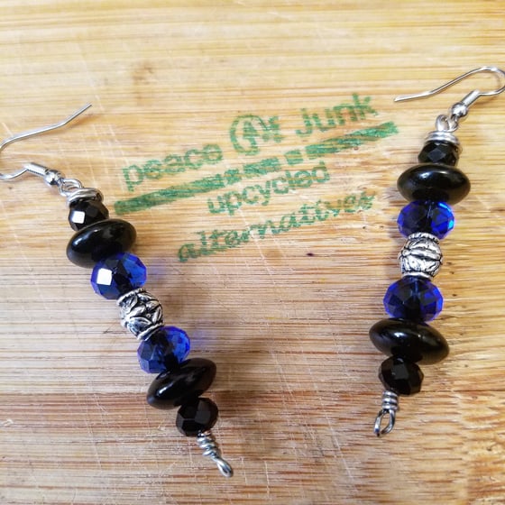 Image of Black & Royal Blue Silver Vintage Earrings