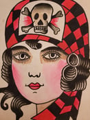 Image of 1930s vintage unknown artist gypsy pirate girl head tattoo giclee print 8x10