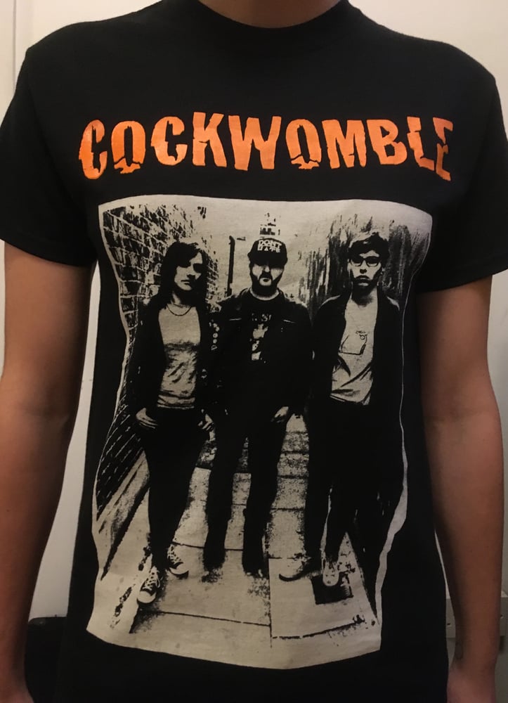 Image of Orange 'Cockwomble' logo album cover - Black T-shirt