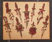 Image of vintage dutch van dee milton zeis tattoo flash daggers texas giclee print 10x13