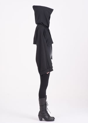 Image of Hooded Shrug With Overlong  & Puff Sleeves