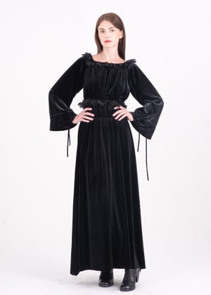 Image of Mona Lace Up Long Dress in Black Velvet 