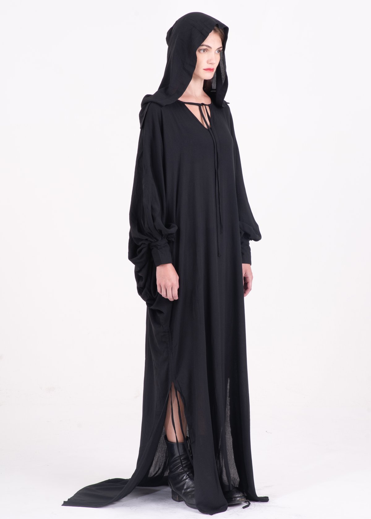 Image of  Two Way Hooded Long Gown With Puff Sleeves - PLEASE INQUIRE