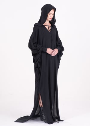 Image of  Two Way Hooded Long Gown With Puff Sleeves - PLEASE INQUIRE