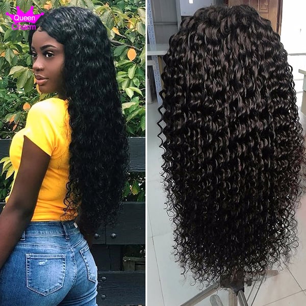 Image of 4x4 13X4 Deep Wave Lace Front Wigs 150% 180% Density of Brazilian / Peruvian / Malaysian Hair