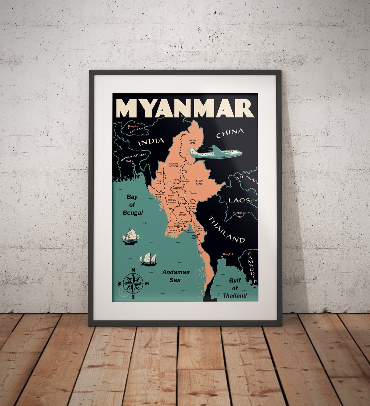 Image of Vintage poster Myanmar Map - Fine Art Print