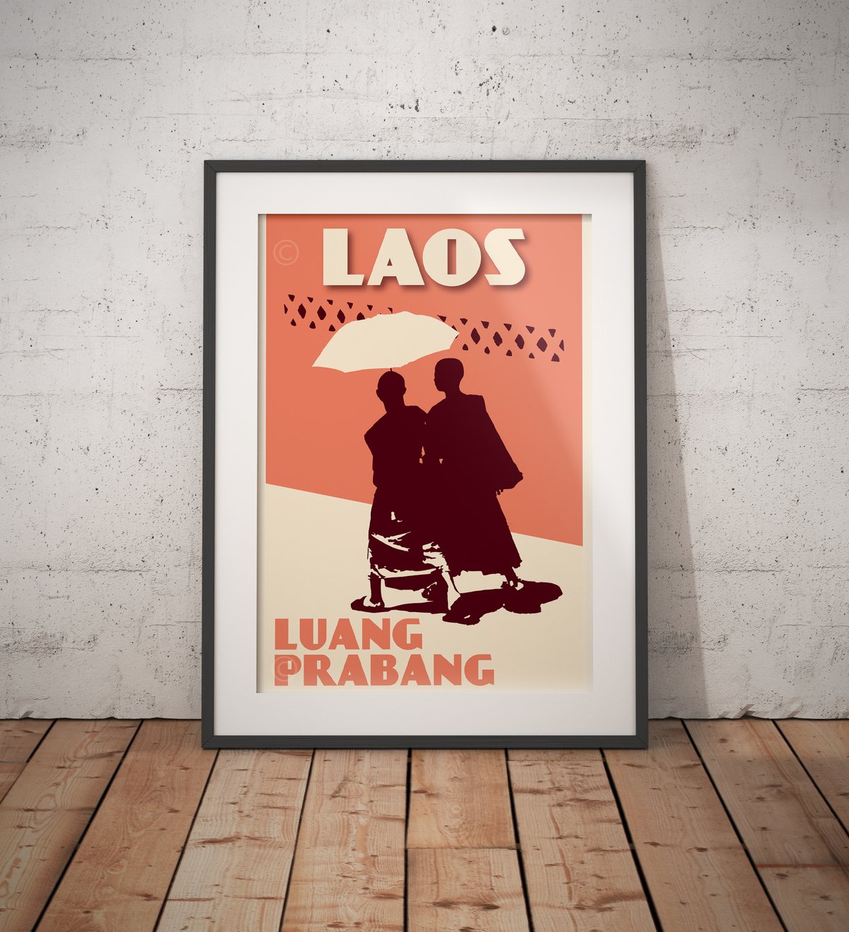 Image of Vintage poster Laos - Luang Prabang - Monks - Fine Art Print