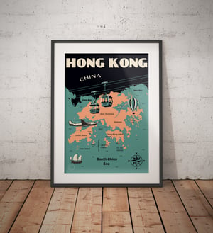 Image of Vintage poster Hong Kong Map - Fine Art Print
