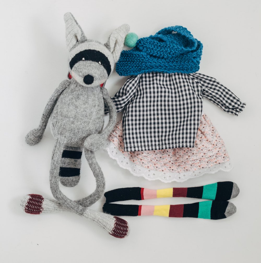 Image of Riley - Wool Filled Sculpted Sock Raccoon with Weighted Bum