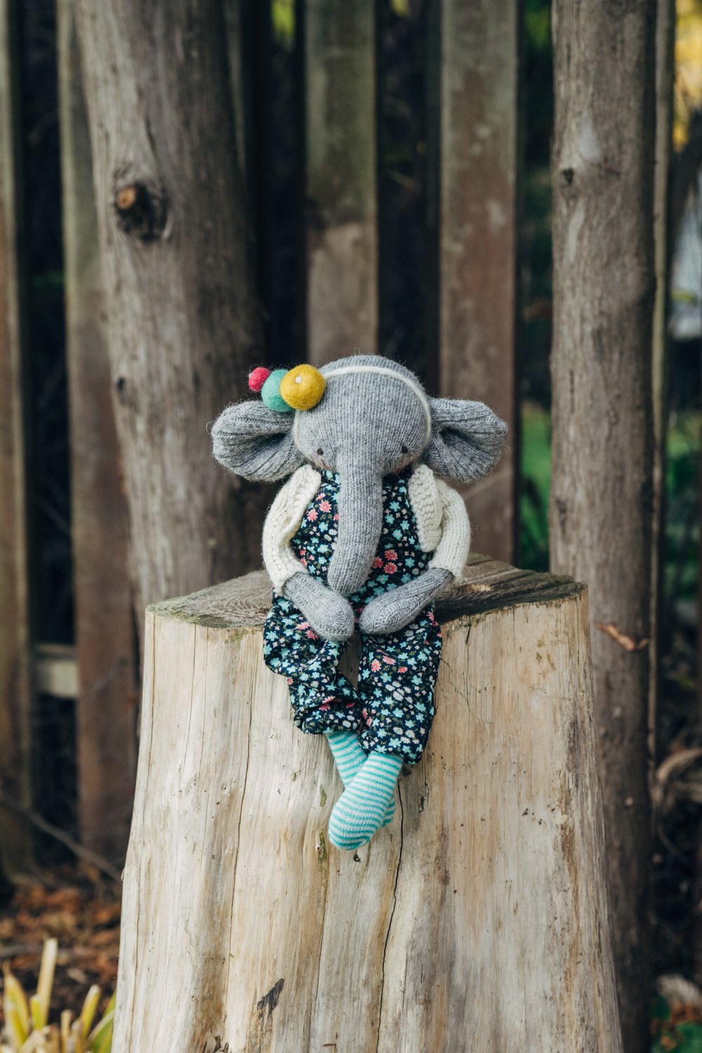 Image of Ellen - Wool Filled Sculpted Sock Elephant with weighted bum