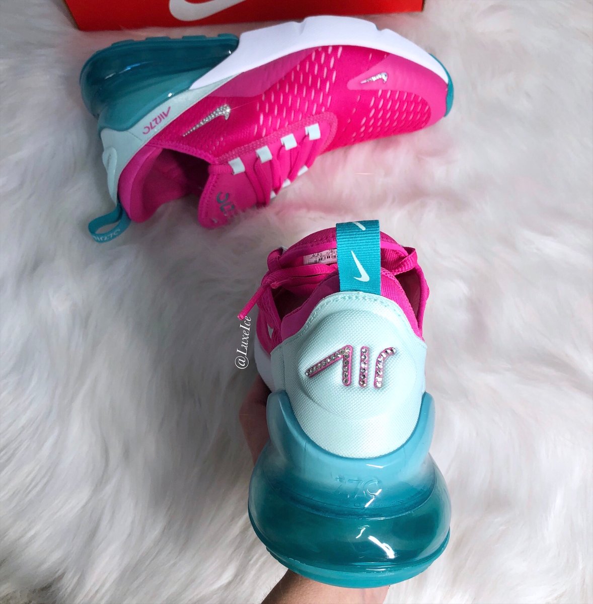 Nike Air Max 270 Pink Girls/Womens customized with Swarovski Crystals. | Luxe Ice