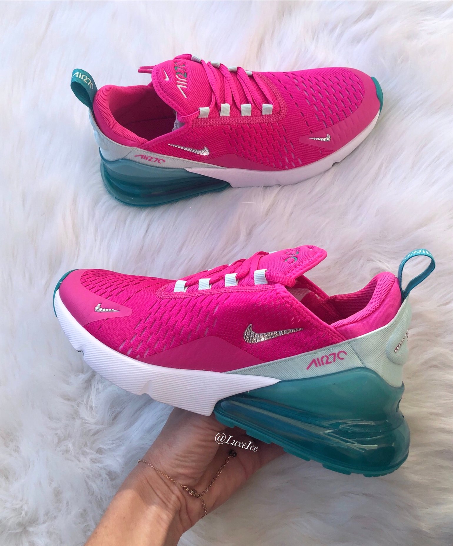 Nike Air Max 270 Pink Girlswomens Customized With Swarovski Crystals