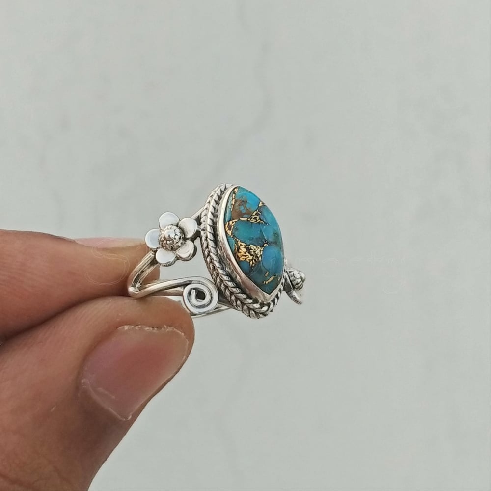 Image of Turquoise Ring, Handmade Ring, 925 Solid Sterling Silver Ring, Silver Ring, Daily wear Jewelry