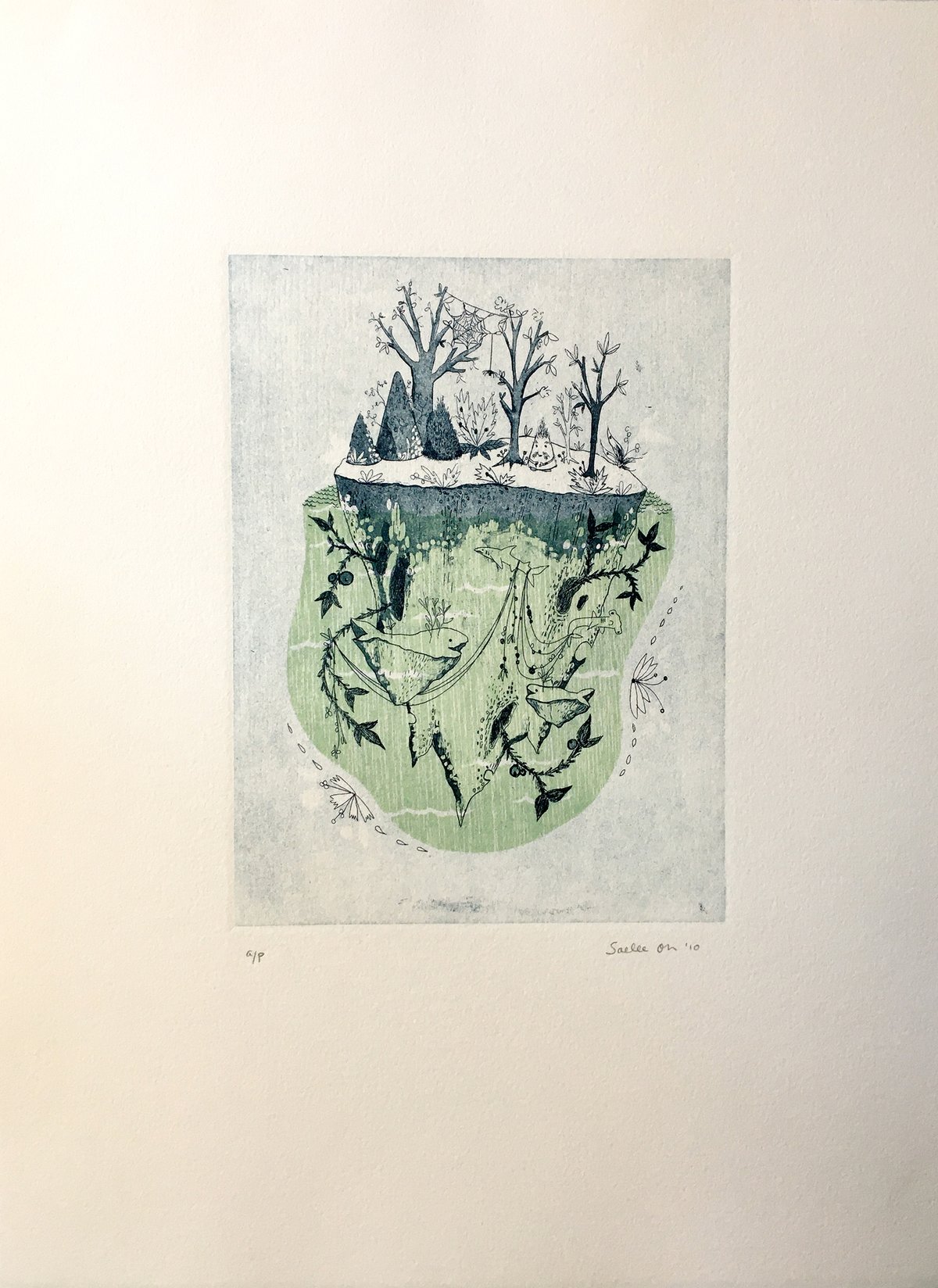 Image of Shark Island - Woodcut and Intaglio Etching Print