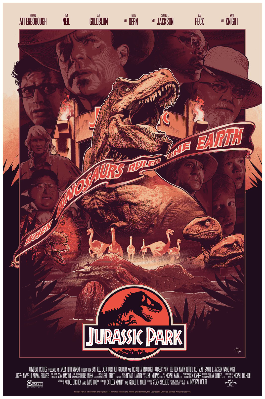 NYCC VARIANT JURASSIC PARK Film Poster SIGNED AP | JohnGuydo