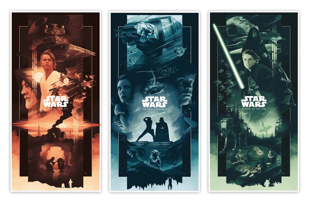 Image of JOHN GUYDO VARIANT "ORIGINAL STAR WARS SAGA TRIPTYCH" AP SET