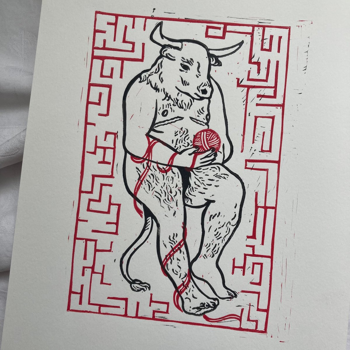 Image of Trans Minotaur - Two Layer Lino Print